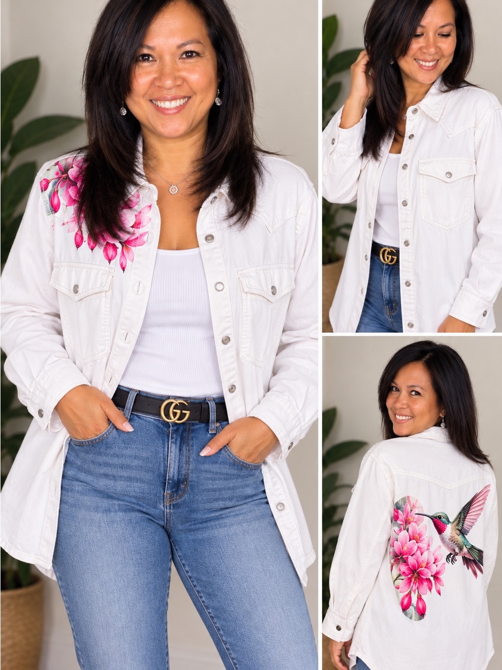 Second Chance by Aloha Floral Oversized White Shirt Jacket M